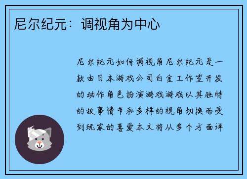 尼尔纪元:调视角为中心